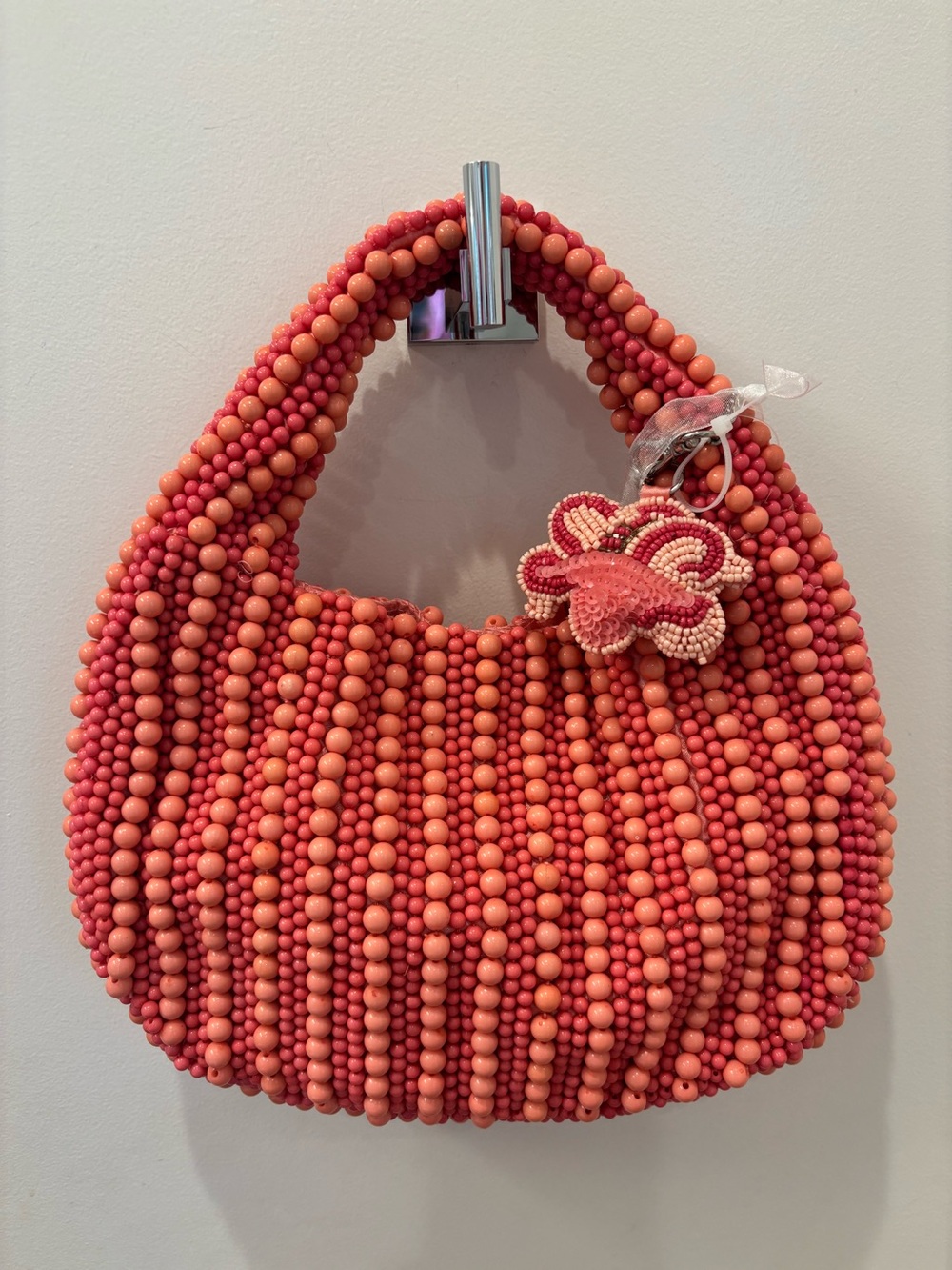 NWT Made in India Handmade Coral Beaded Shoulder Bag